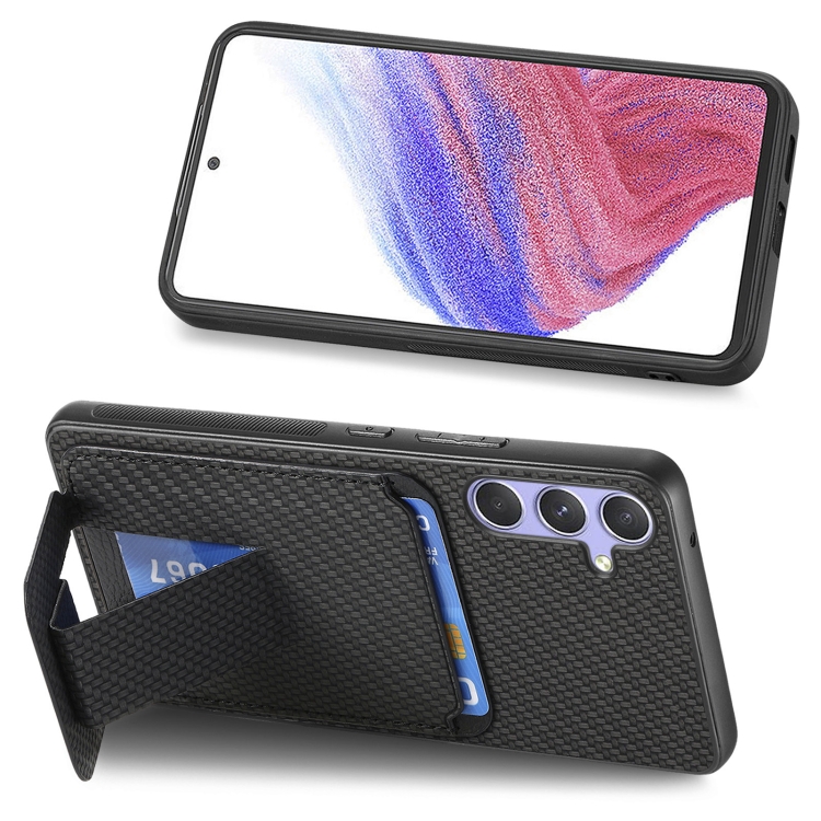 For Samsung Galaxy S25 Ultra 5G Carbon Fiber Card Bag Fold Stand Phone Case(Black) For Samsung Galaxy S25 Ultra 5G Carbon Fiber Card Bag Fold Stand Phone Case(Black)