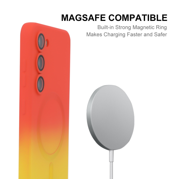For Samsung Galaxy S25 5G ENKAY Hat-Prince MagSafe Rainbow Gradient Silicone Phone Case with Lens Film(Orange Yellow) For Samsung Galaxy S25 5G ENKAY Hat-Prince MagSafe Rainbow Gradient Silicone Phone Case with Lens Film(Orange Yellow)
