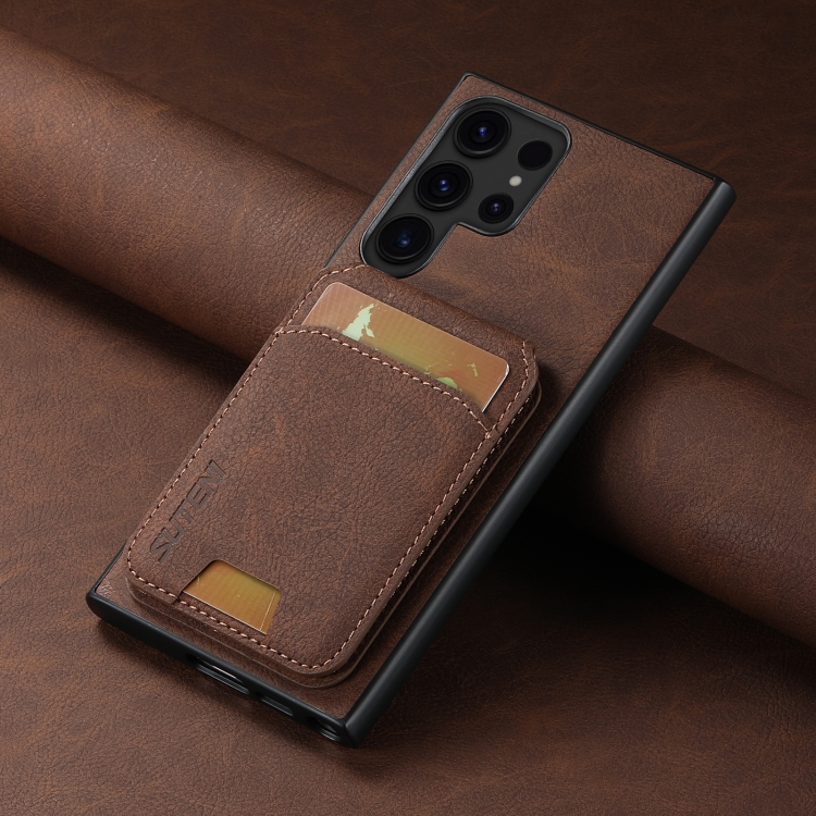For Samsung Galaxy S23 Ultra 5G Suteni H02 Litchi Leather Card Wallet Stand Back Phone Case(Brown)