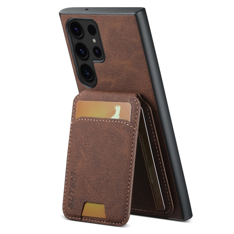 For Samsung Galaxy S23 Ultra 5G Suteni H02 Litchi Leather Card Wallet Stand Back Phone Case(Brown)