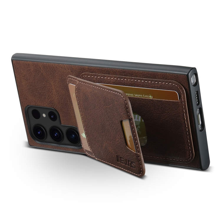 For Samsung Galaxy S23 Ultra 5G Suteni H02 Litchi Leather Card Wallet Stand Back Phone Case(Brown)