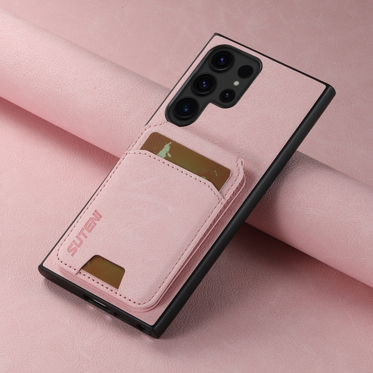 For Samsung Galaxy S22 Ultra 5G Suteni H02 Litchi Leather Card Wallet Stand Back Phone Case(Pink) For Samsung Galaxy S22 Ultra 5G Suteni H02 Litchi Leather Card Wallet Stand Back Phone Case(Pink)
