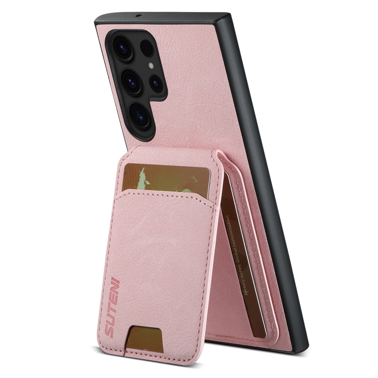 For Samsung Galaxy S22 Ultra 5G Suteni H02 Litchi Leather Card Wallet Stand Back Phone Case(Pink) For Samsung Galaxy S22 Ultra 5G Suteni H02 Litchi Leather Card Wallet Stand Back Phone Case(Pink)
