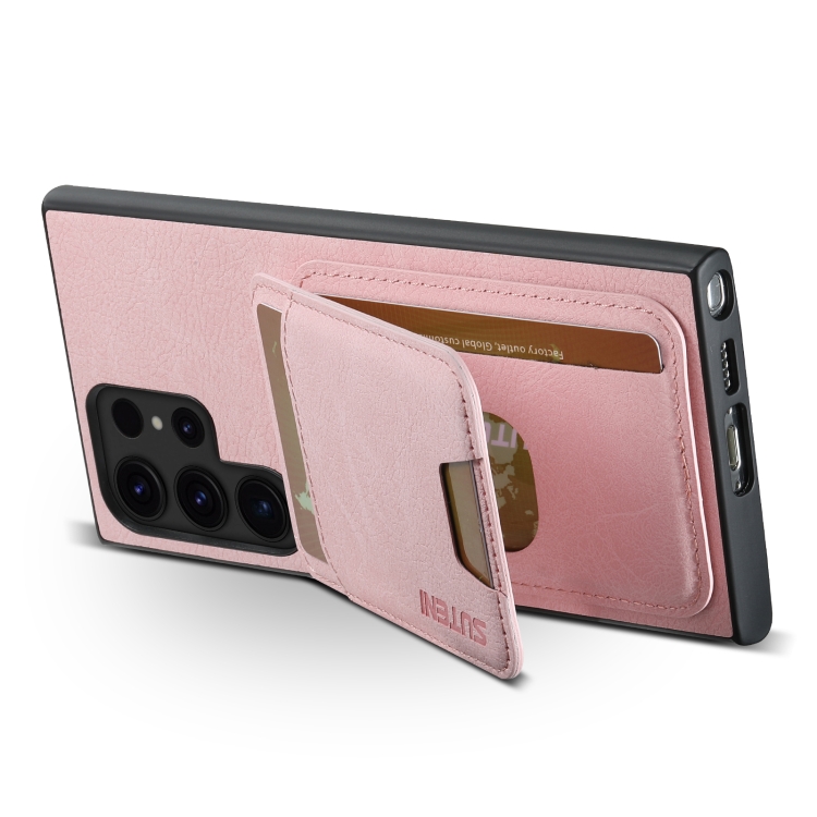 For Samsung Galaxy S22 Ultra 5G Suteni H02 Litchi Leather Card Wallet Stand Back Phone Case(Pink) For Samsung Galaxy S22 Ultra 5G Suteni H02 Litchi Leather Card Wallet Stand Back Phone Case(Pink)