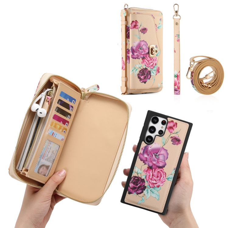For Samsung Galaxy S22 5G Flower Multi-functional Crossbody Zipper Wallet Leather Phone Case(Yellow) For Samsung Galaxy S22 5G Flower Multi-functional Crossbody Zipper Wallet Leather Phone Case(Yellow)