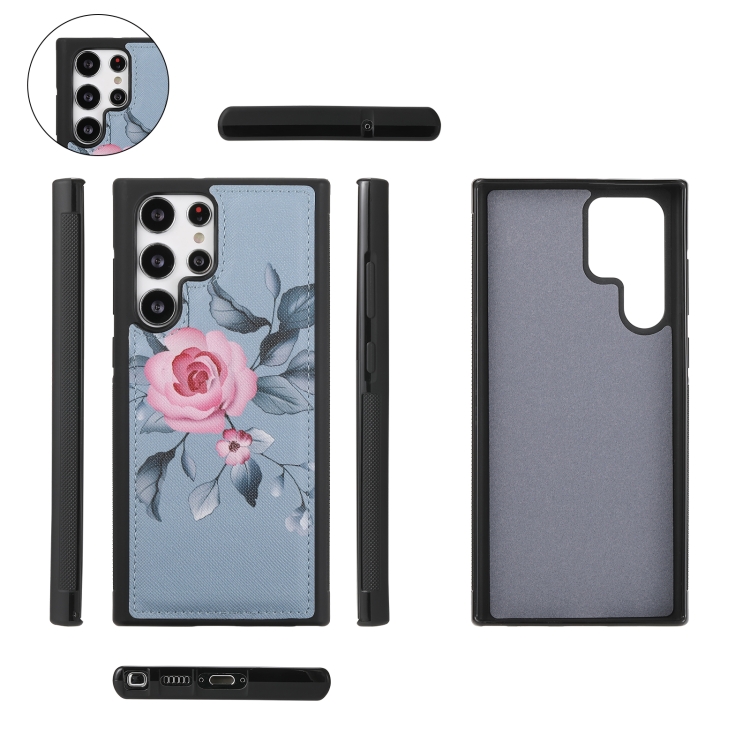 For Samsung Galaxy S22+ 5G Flower Multi-functional Crossbody Zipper Wallet Leather Phone Case(Blue)