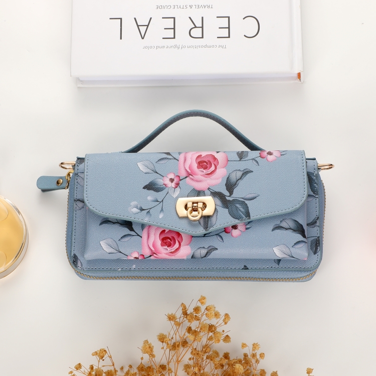 For Samsung Galaxy S22+ 5G Flower Multi-functional Crossbody Zipper Wallet Leather Phone Case(Blue)