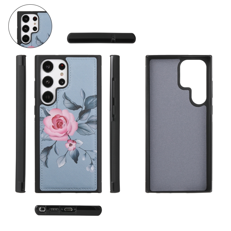 For Samsung Galaxy S23+ 5G Flower Multi-functional Crossbody Zipper Wallet Leather Phone Case(Blue)