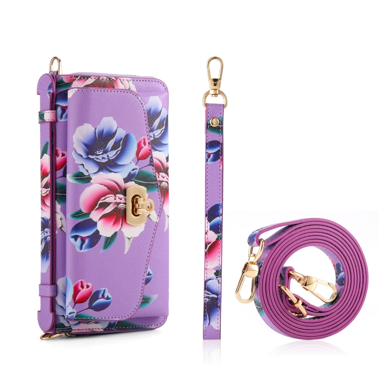 For Samsung Galaxy S23 Ultra 5G Flower Multi-functional Crossbody Zipper Wallet Leather Phone Case(Purple) For Samsung Galaxy S23 Ultra 5G Flower Multi-functional Crossbody Zipper Wallet Leather Phone Case(Purple)