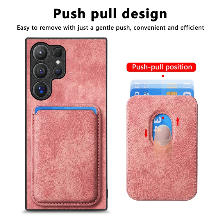 For Samsung Galaxy S24 Ultra 5G Retro Leather Card Bag Magnetic Phone Case(Pink) For Samsung Galaxy S24 Ultra 5G Retro Leather Card Bag Magnetic Phone Case(Pink)