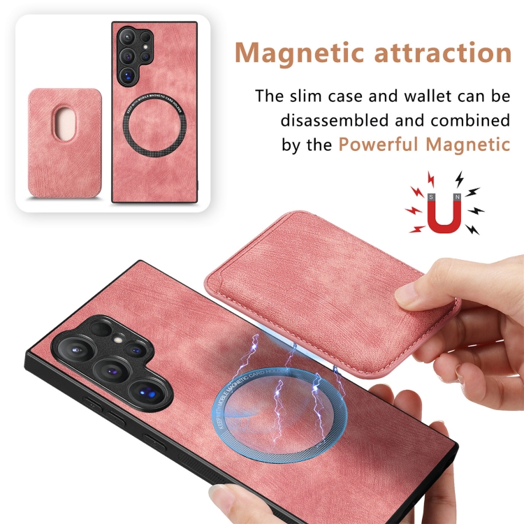 For Samsung Galaxy S24 Ultra 5G Retro Leather Card Bag Magnetic Phone Case(Pink) For Samsung Galaxy S24 Ultra 5G Retro Leather Card Bag Magnetic Phone Case(Pink)