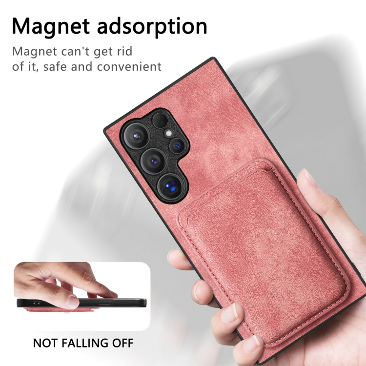 For Samsung Galaxy S24 Ultra 5G Retro Leather Card Bag Magnetic Phone Case(Pink) For Samsung Galaxy S24 Ultra 5G Retro Leather Card Bag Magnetic Phone Case(Pink)