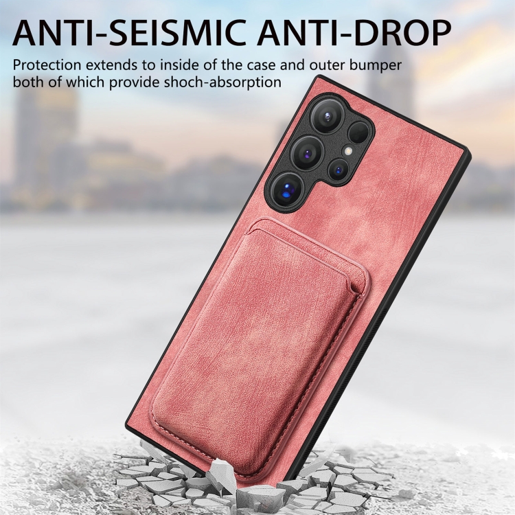 For Samsung Galaxy S24 Ultra 5G Retro Leather Card Bag Magnetic Phone Case(Pink) For Samsung Galaxy S24 Ultra 5G Retro Leather Card Bag Magnetic Phone Case(Pink)