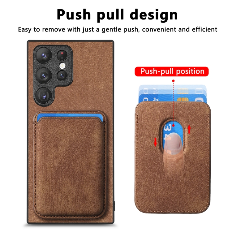 For Samsung Galaxy S22 Ultra 5G Retro Leather Card Bag Magnetic Phone Case(Brown) For Samsung Galaxy S22 Ultra 5G Retro Leather Card Bag Magnetic Phone Case(Brown)
