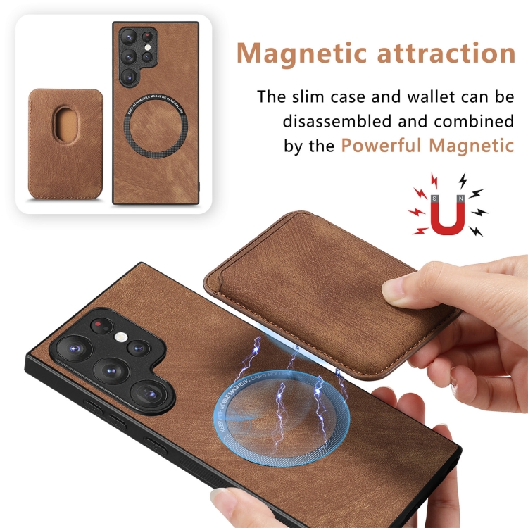 For Samsung Galaxy S22 Ultra 5G Retro Leather Card Bag Magnetic Phone Case(Brown) For Samsung Galaxy S22 Ultra 5G Retro Leather Card Bag Magnetic Phone Case(Brown)
