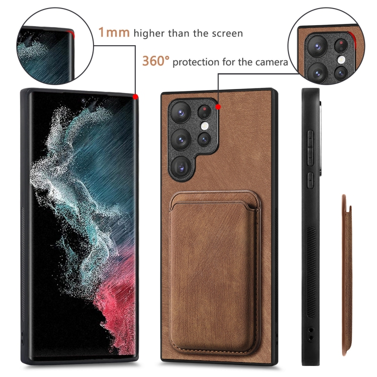 For Samsung Galaxy S22 Ultra 5G Retro Leather Card Bag Magnetic Phone Case(Brown) For Samsung Galaxy S22 Ultra 5G Retro Leather Card Bag Magnetic Phone Case(Brown)