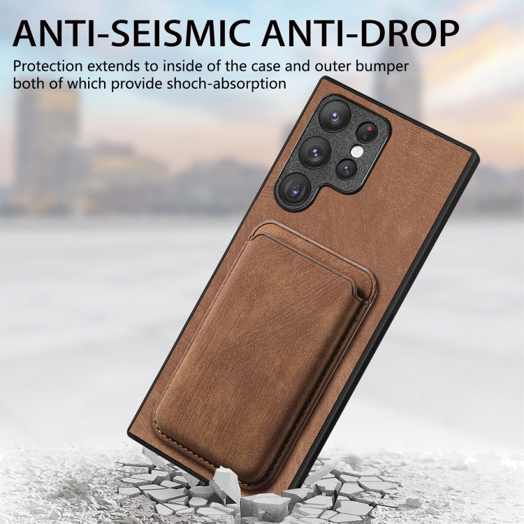 For Samsung Galaxy S22 Ultra 5G Retro Leather Card Bag Magnetic Phone Case(Brown) For Samsung Galaxy S22 Ultra 5G Retro Leather Card Bag Magnetic Phone Case(Brown)