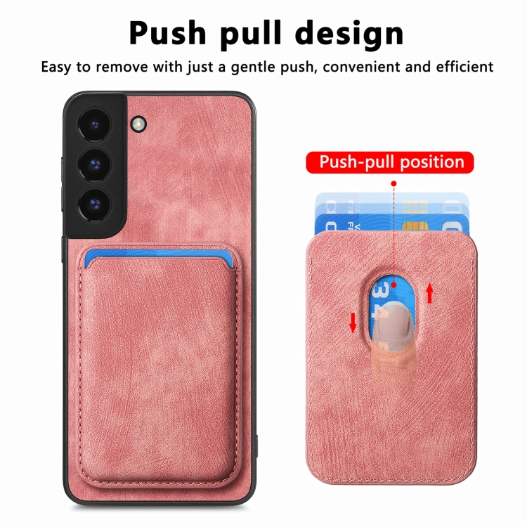 For Samsung Galaxy S22+ 5G Retro Leather Card Bag Magnetic Phone Case(Pink) For Samsung Galaxy S22+ 5G Retro Leather Card Bag Magnetic Phone Case(Pink)