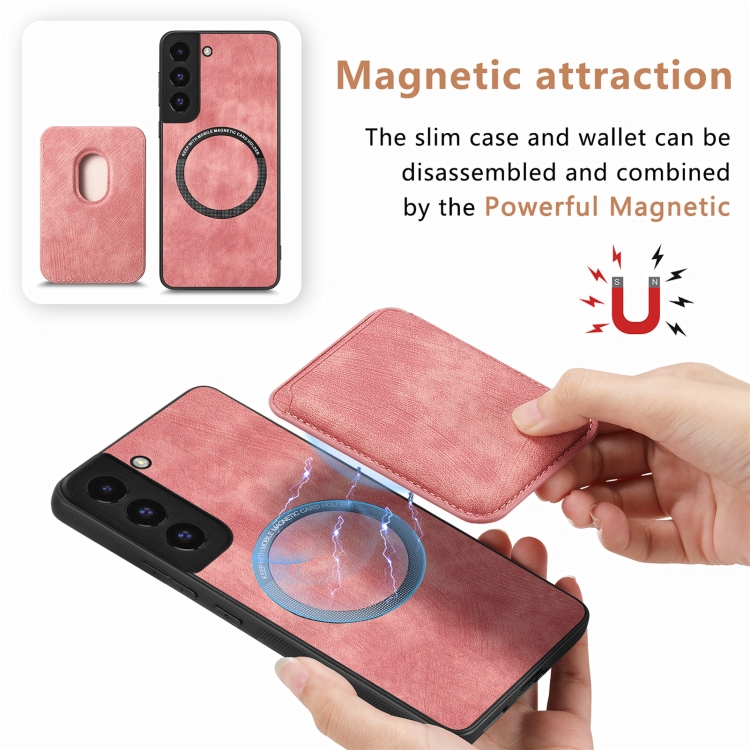 For Samsung Galaxy S22+ 5G Retro Leather Card Bag Magnetic Phone Case(Pink) For Samsung Galaxy S22+ 5G Retro Leather Card Bag Magnetic Phone Case(Pink)