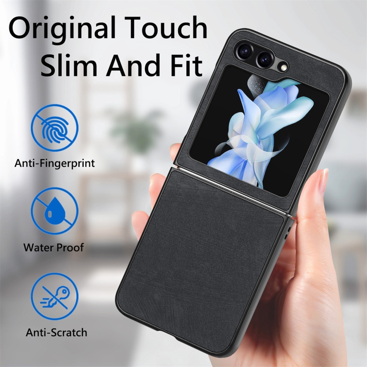 For Samsung Galaxy Z Flip6 5G Retro Leather Shockproof Phone Case(Black) For Samsung Galaxy Z Flip6 5G Retro Leather Shockproof Phone Case(Black)
