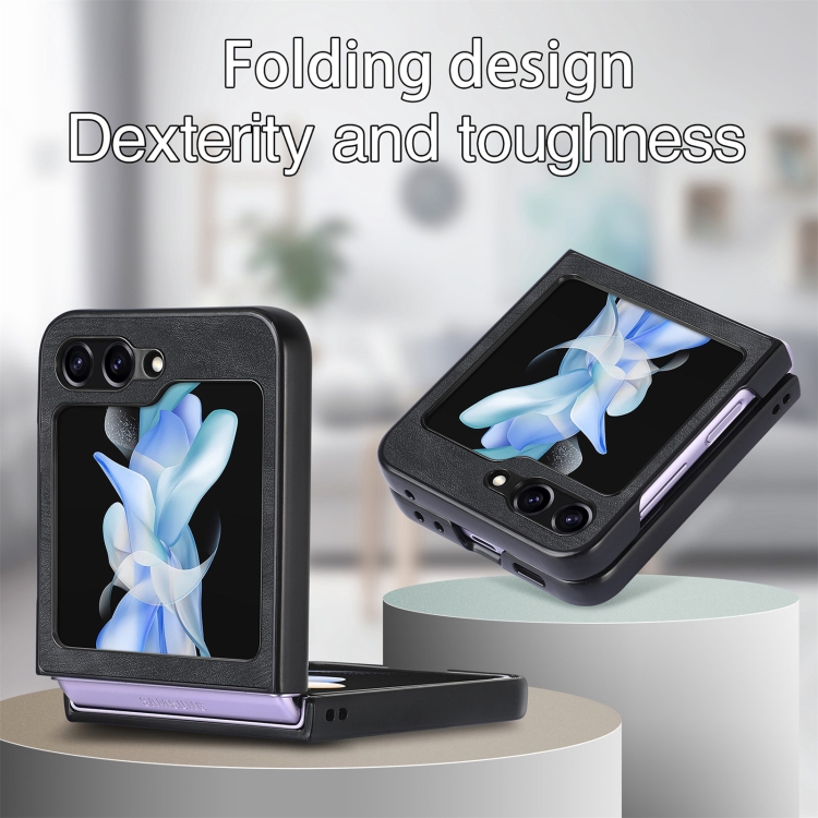 For Samsung Galaxy Z Flip6 5G Retro Leather Shockproof Phone Case(Black) For Samsung Galaxy Z Flip6 5G Retro Leather Shockproof Phone Case(Black)