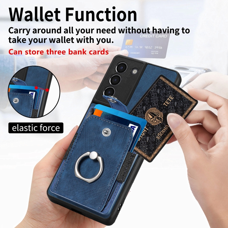 For Samsung Galaxy S21 5G Retro Skin-feel Ring Card Wallet Phone Case(Purple) For Samsung Galaxy S21 5G Retro Skin-feel Ring Card Wallet Phone Case(Purple)