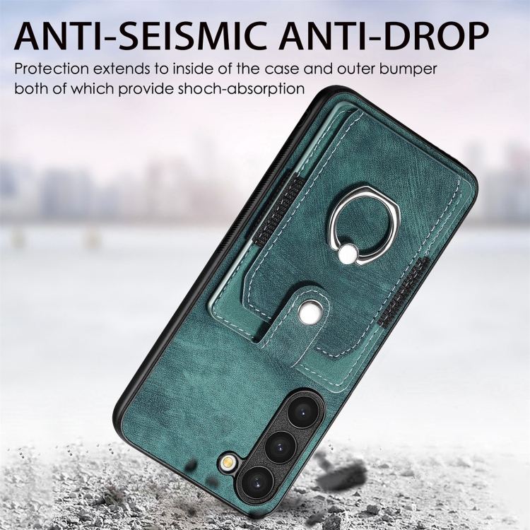 For Samsung Galaxy S23+ 5G Retro Skin-feel Ring Card Wallet Phone Case(Green) For Samsung Galaxy S23+ 5G Retro Skin-feel Ring Card Wallet Phone Case(Green)