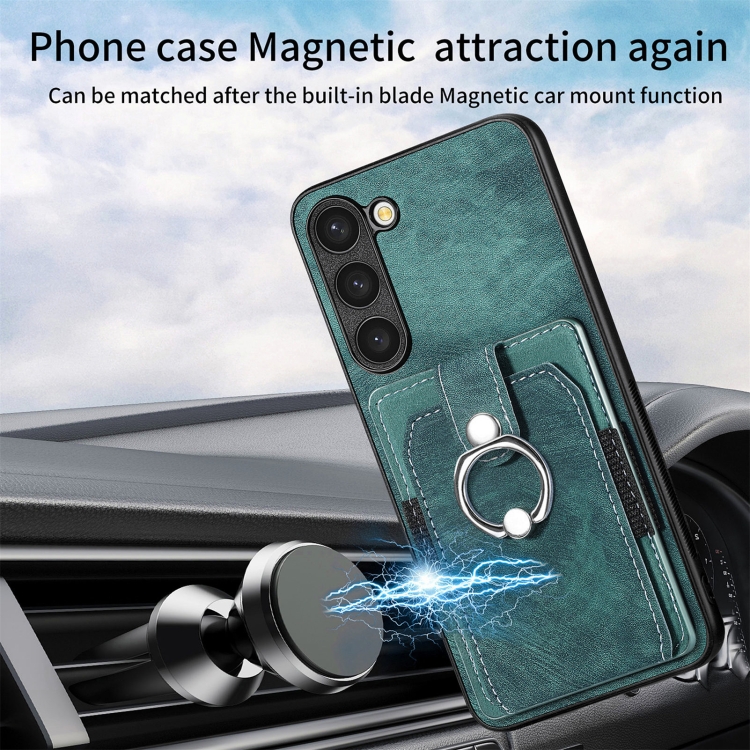 For Samsung Galaxy S23+ 5G Retro Skin-feel Ring Card Wallet Phone Case(Green) For Samsung Galaxy S23+ 5G Retro Skin-feel Ring Card Wallet Phone Case(Green)