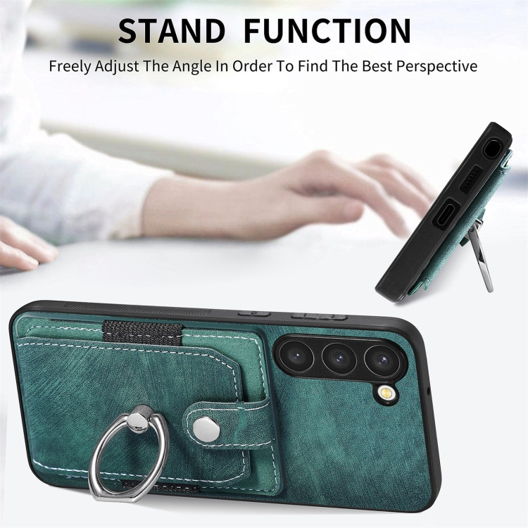 For Samsung Galaxy S23+ 5G Retro Skin-feel Ring Card Wallet Phone Case(Green) For Samsung Galaxy S23+ 5G Retro Skin-feel Ring Card Wallet Phone Case(Green)