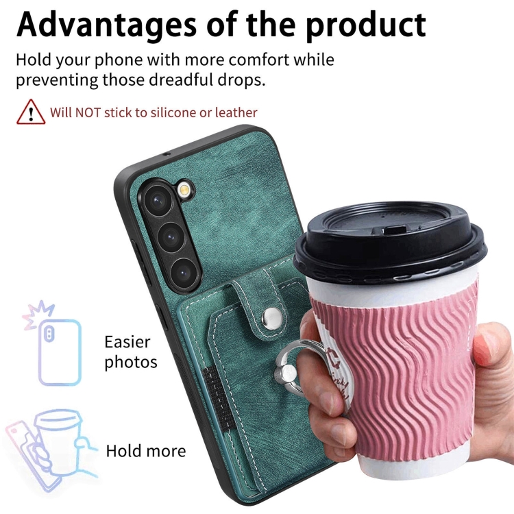 For Samsung Galaxy S23+ 5G Retro Skin-feel Ring Card Wallet Phone Case(Green) For Samsung Galaxy S23+ 5G Retro Skin-feel Ring Card Wallet Phone Case(Green)