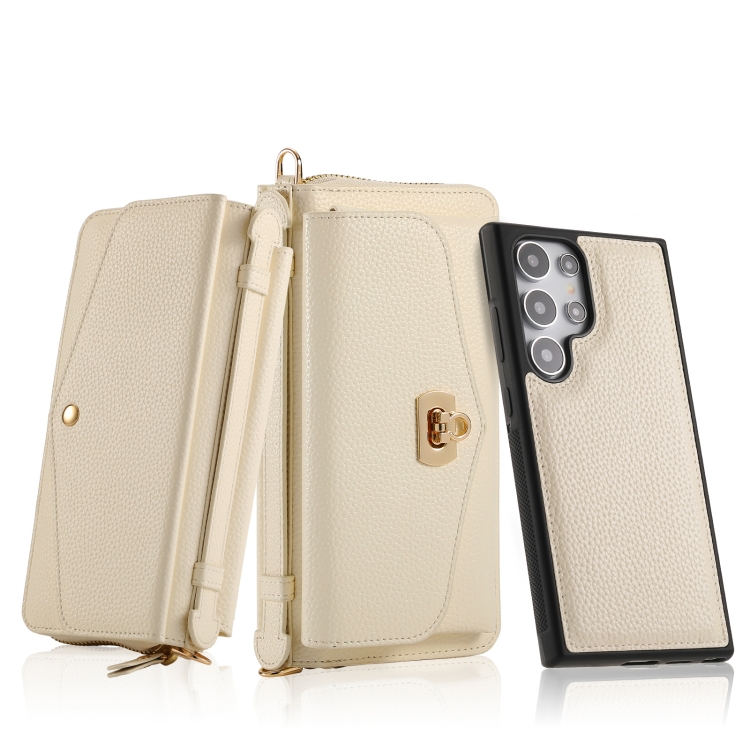 For Samsung Galaxy S24 5G Crossbody Multi-functional Zipper Wallet Litchi Leather Phone Case(Beige) For Samsung Galaxy S24 5G Crossbody Multi-functional Zipper Wallet Litchi Leather Phone Case(Beige)