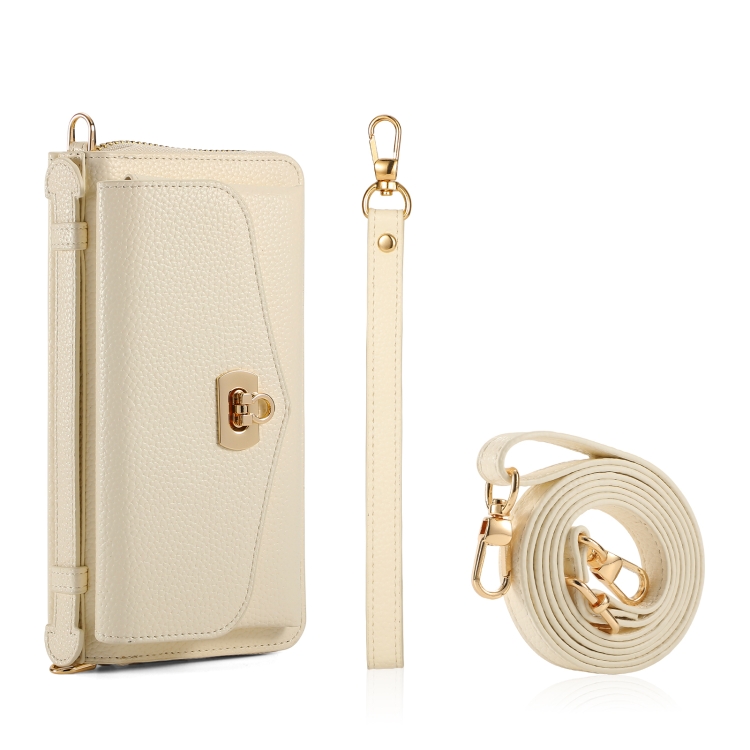 For Samsung Galaxy S24 5G Crossbody Multi-functional Zipper Wallet Litchi Leather Phone Case(Beige) For Samsung Galaxy S24 5G Crossbody Multi-functional Zipper Wallet Litchi Leather Phone Case(Beige)