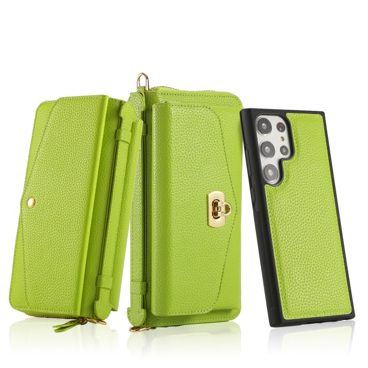 For Samsung Galaxy S23+ 5G Crossbody Multi-functional Zipper Wallet Litchi Leather Phone Case(Green)