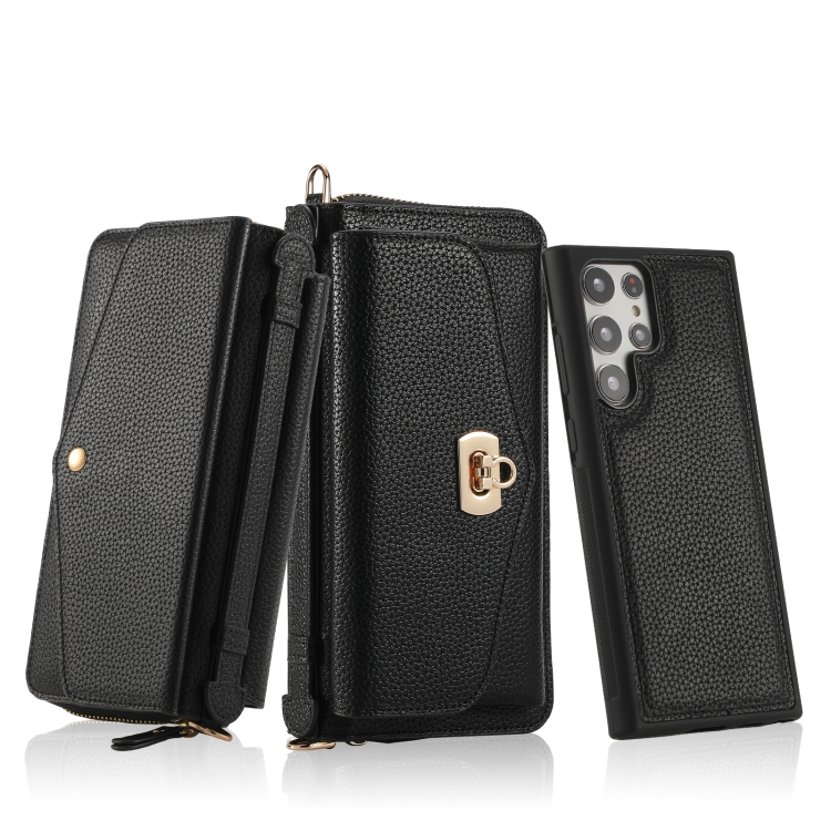 For Samsung Galaxy S22 5G Crossbody Multi-functional Zipper Wallet Litchi Leather Phone Case(Black) For Samsung Galaxy S22 5G Crossbody Multi-functional Zipper Wallet Litchi Leather Phone Case(Black)