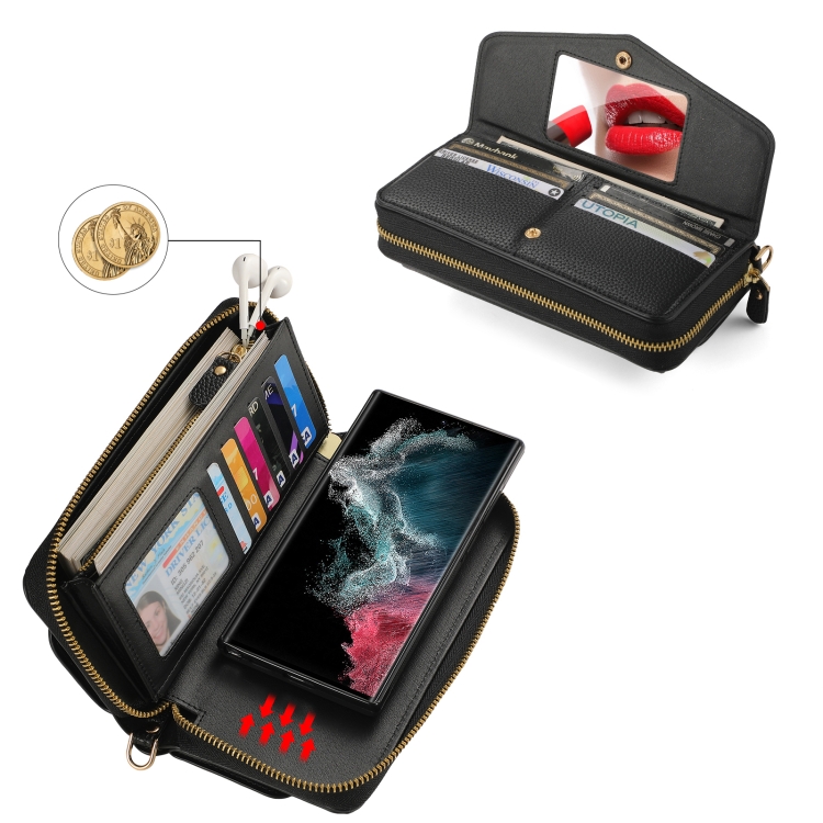For Samsung Galaxy S22 5G Crossbody Multi-functional Zipper Wallet Litchi Leather Phone Case(Black) For Samsung Galaxy S22 5G Crossbody Multi-functional Zipper Wallet Litchi Leather Phone Case(Black)