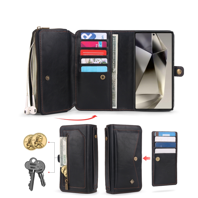 For Samsung Galaxy S24 5G Multi-functional Zipper Wallet Leather Phone Case(Black)
