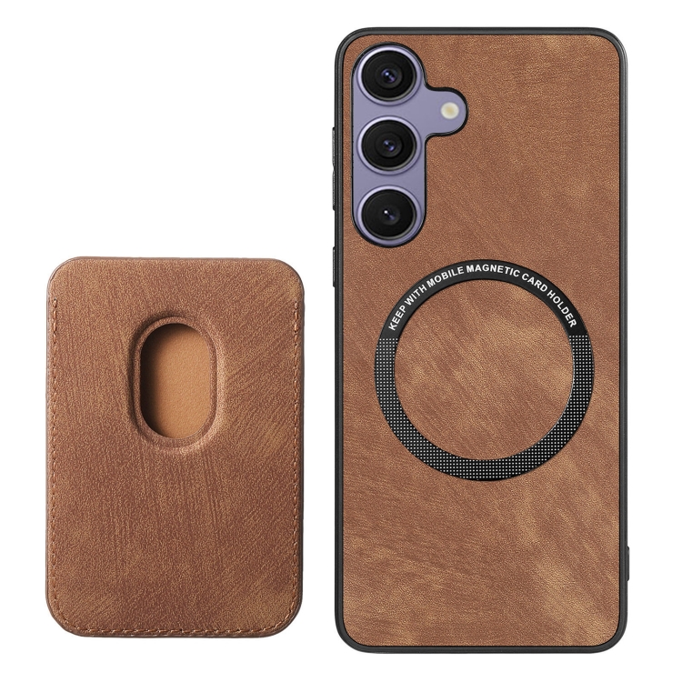 For Samsung Galaxy S25+ 5G Retro Leather Card Bag Magnetic Phone Case(Brown) For Samsung Galaxy S25+ 5G Retro Leather Card Bag Magnetic Phone Case(Brown)
