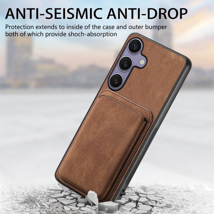 For Samsung Galaxy S25+ 5G Retro Leather Card Bag Magnetic Phone Case(Brown) For Samsung Galaxy S25+ 5G Retro Leather Card Bag Magnetic Phone Case(Brown)