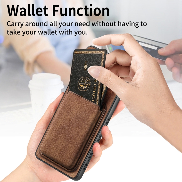 For Samsung Galaxy S25+ 5G Retro Leather Card Bag Magnetic Phone Case(Brown) For Samsung Galaxy S25+ 5G Retro Leather Card Bag Magnetic Phone Case(Brown)