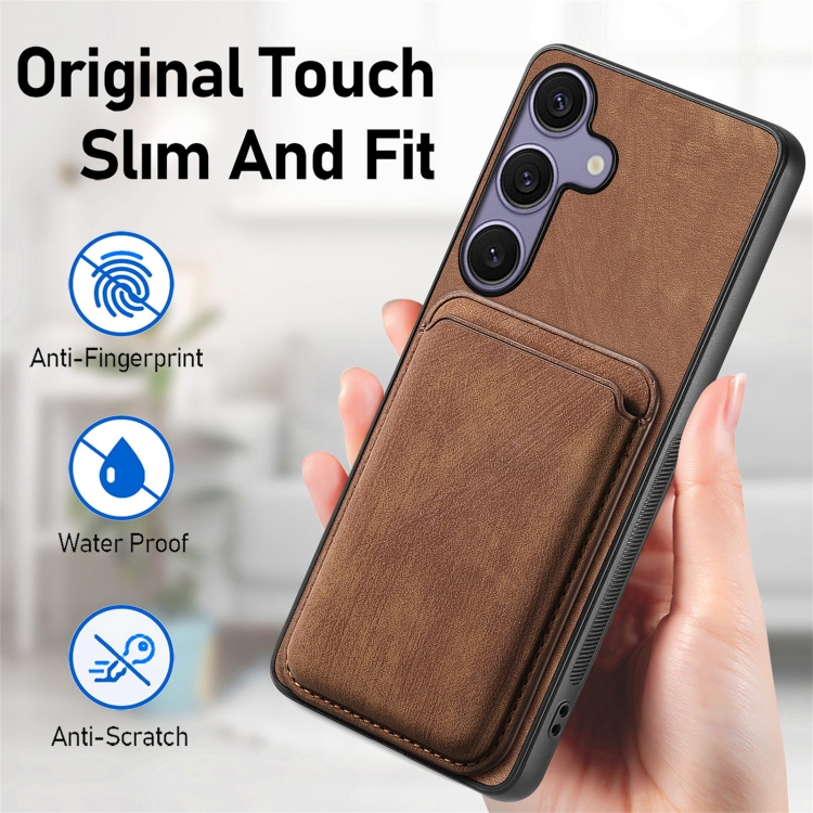 For Samsung Galaxy S25+ 5G Retro Leather Card Bag Magnetic Phone Case(Brown) For Samsung Galaxy S25+ 5G Retro Leather Card Bag Magnetic Phone Case(Brown)