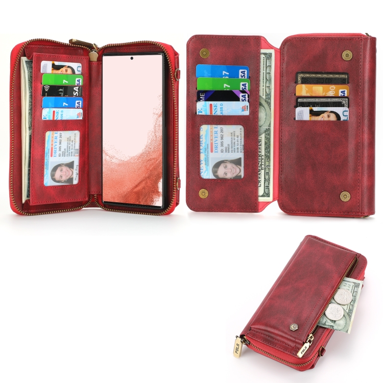 For Samsung Galaxy S22 5G Crossbody Multi-functional Zipper Wallet Leather Phone Case(Red) For Samsung Galaxy S22 5G Crossbody Multi-functional Zipper Wallet Leather Phone Case(Red)