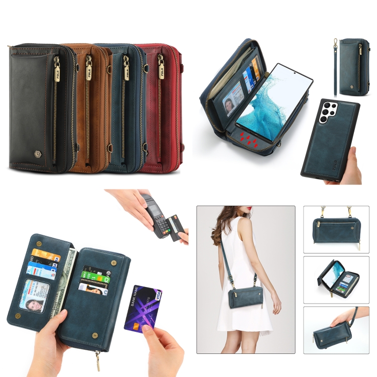 For Samsung Galaxy S22 5G Crossbody Multi-functional Zipper Wallet Leather Phone Case(Red) For Samsung Galaxy S22 5G Crossbody Multi-functional Zipper Wallet Leather Phone Case(Red)