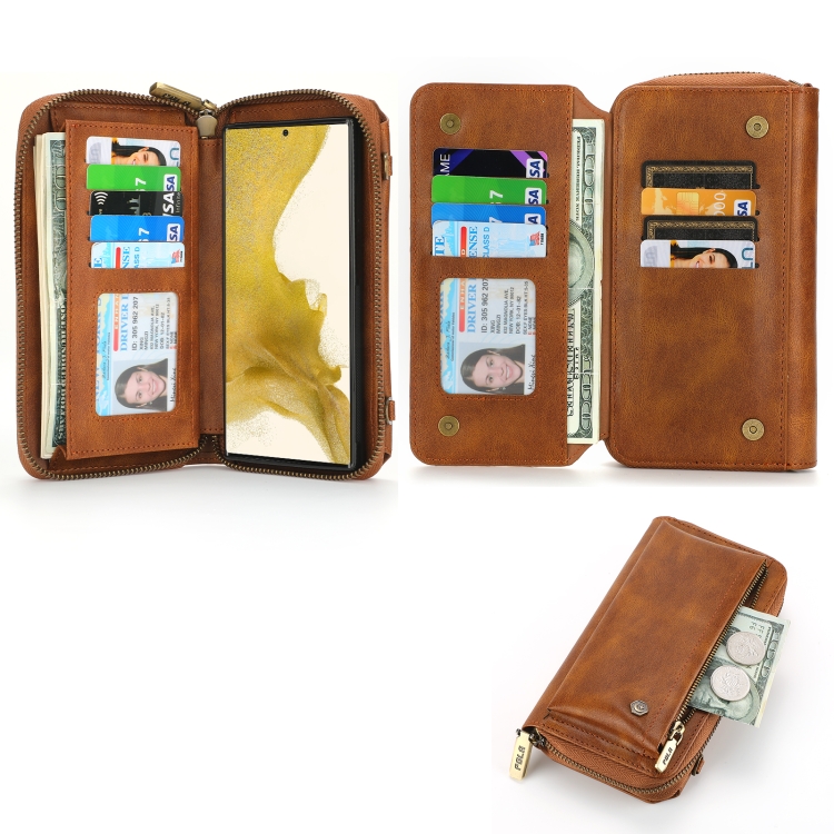 For Samsung Galaxy S22+ 5G Crossbody Multi-functional Zipper Wallet Leather Phone Case(Brown) For Samsung Galaxy S22+ 5G Crossbody Multi-functional Zipper Wallet Leather Phone Case(Brown)