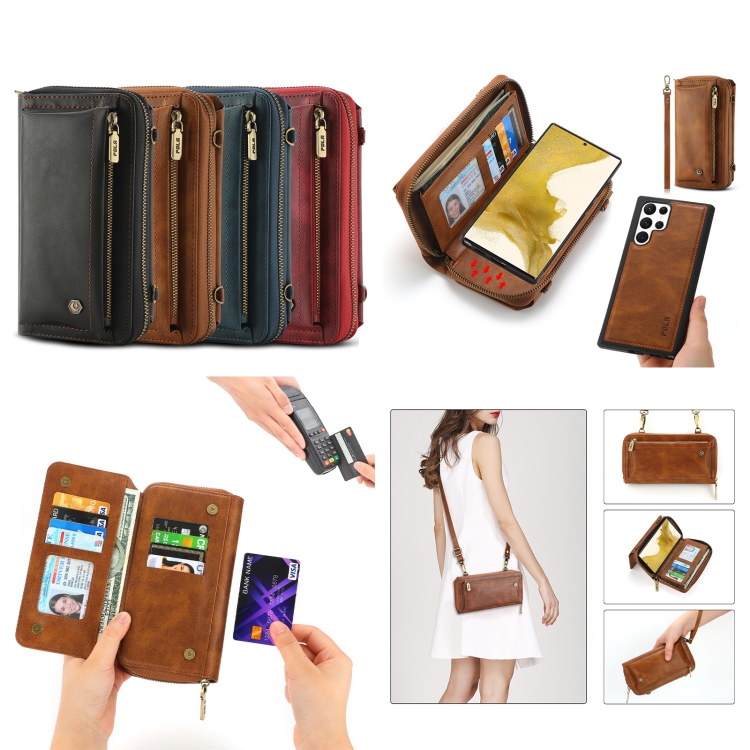 For Samsung Galaxy S22+ 5G Crossbody Multi-functional Zipper Wallet Leather Phone Case(Brown) For Samsung Galaxy S22+ 5G Crossbody Multi-functional Zipper Wallet Leather Phone Case(Brown)