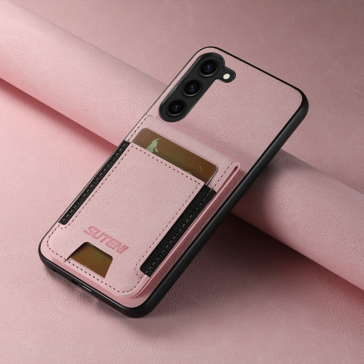 For Samsuny Galaxy S24+ 5G Suteni H03 Litchi Leather Card Bag Stand Back Phone Case(Pink)