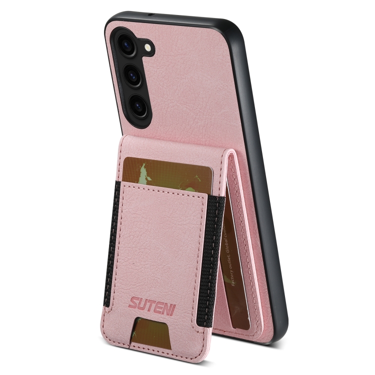 For Samsuny Galaxy S24+ 5G Suteni H03 Litchi Leather Card Bag Stand Back Phone Case(Pink)
