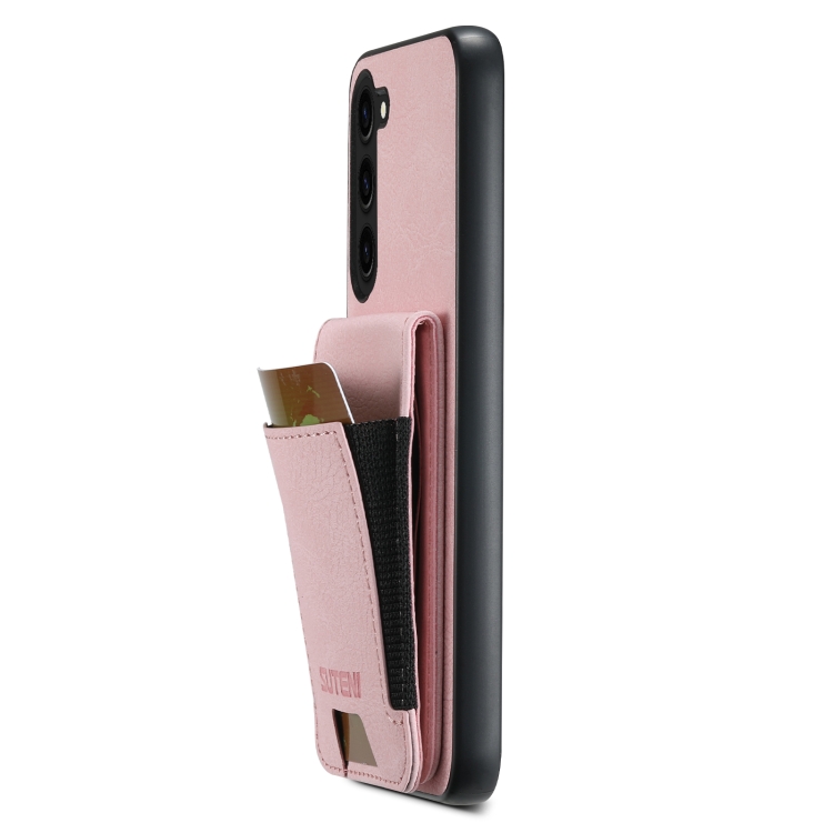 For Samsuny Galaxy S24+ 5G Suteni H03 Litchi Leather Card Bag Stand Back Phone Case(Pink)