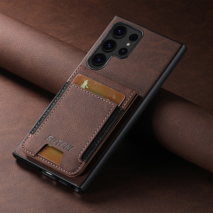 For Samsuny Galaxy S23 Ultra 5G Suteni H03 Litchi Leather Card Bag Stand Back Phone Case(Brown) For Samsuny Galaxy S23 Ultra 5G Suteni H03 Litchi Leather Card Bag Stand Back Phone Case(Brown)