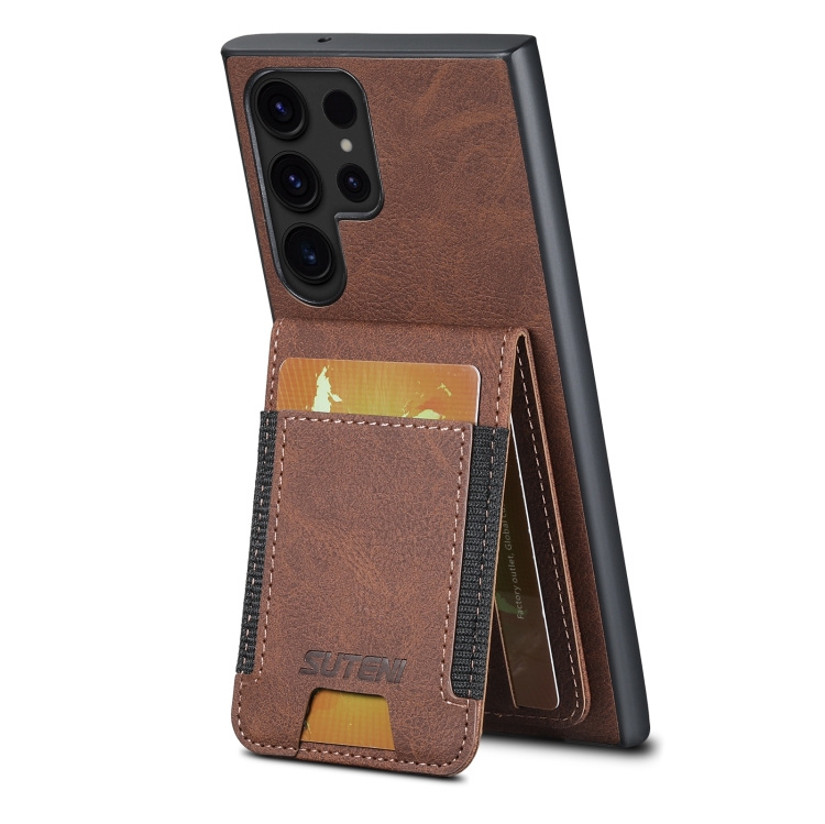 For Samsuny Galaxy S23 Ultra 5G Suteni H03 Litchi Leather Card Bag Stand Back Phone Case(Brown) For Samsuny Galaxy S23 Ultra 5G Suteni H03 Litchi Leather Card Bag Stand Back Phone Case(Brown)