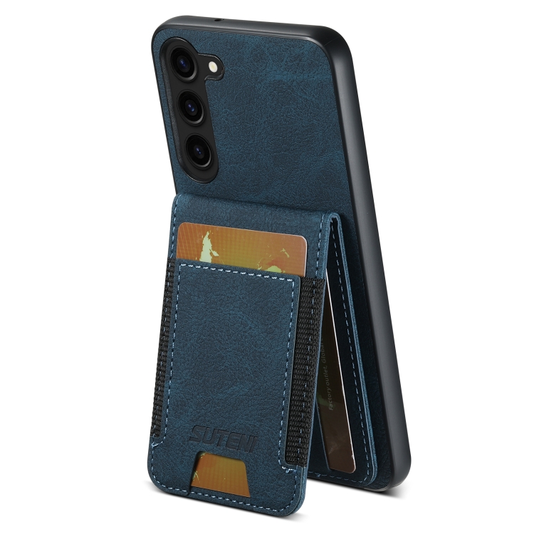 For Samsuny Galaxy S23+ 5G Suteni H03 Litchi Leather Card Bag Stand Back Phone Case(Blue) For Samsuny Galaxy S23+ 5G Suteni H03 Litchi Leather Card Bag Stand Back Phone Case(Blue)